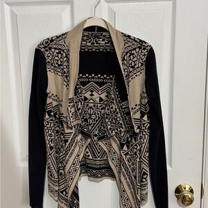 Lucky Brand Black and Cream Geometric Cardigan